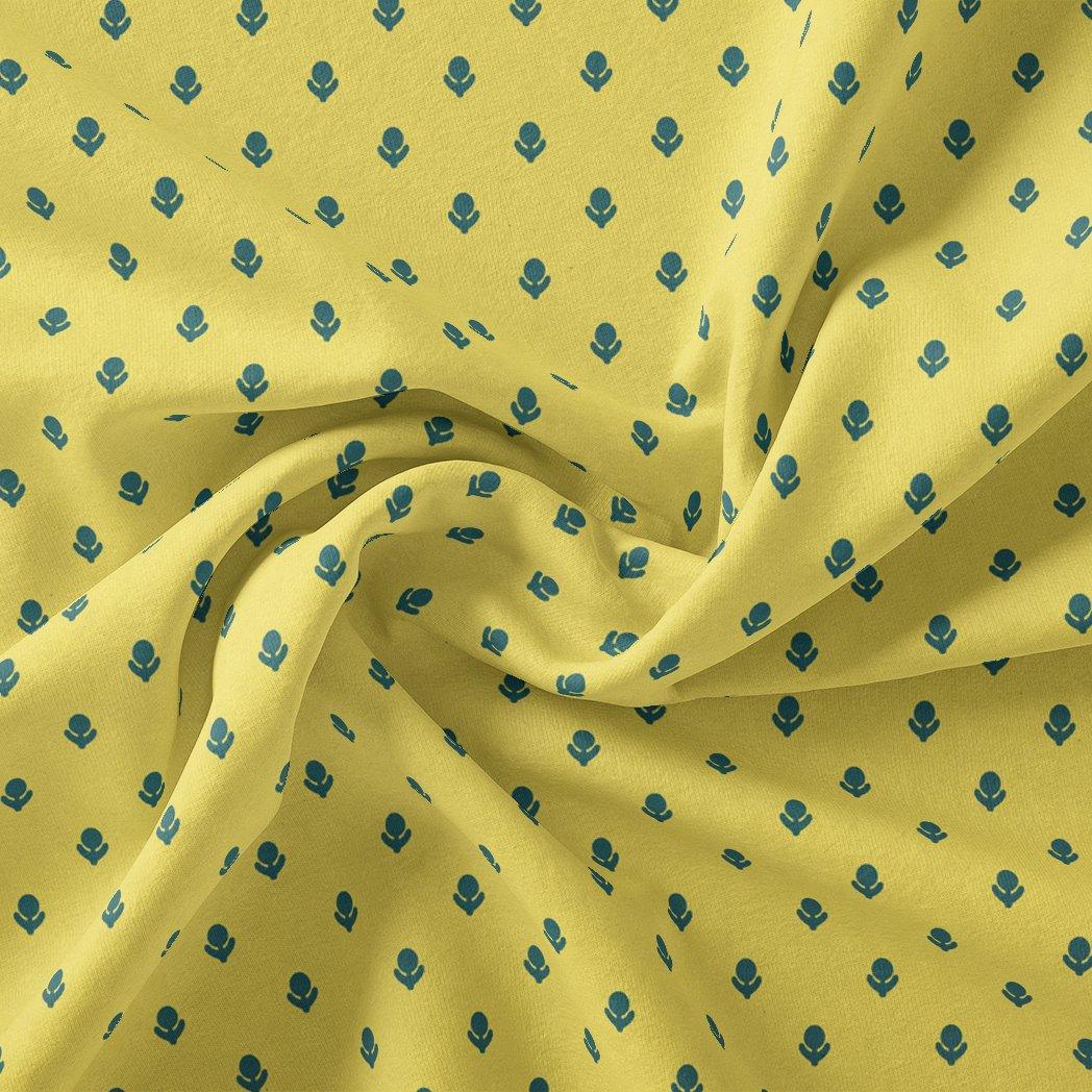 Lemon Yellow Small And Single Motif Allover Digital Printed Fabric - Kora Silk - FAB VOGUE Studio®