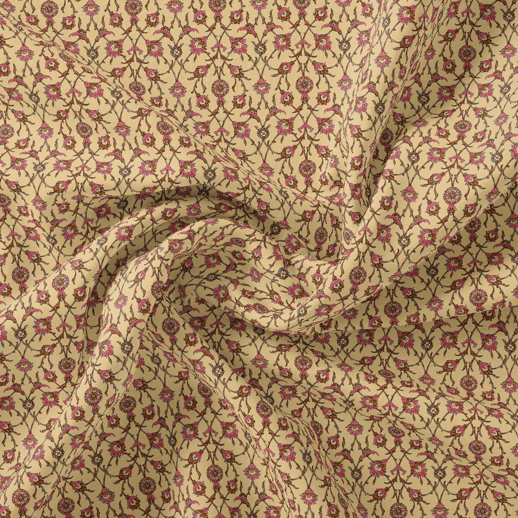 Coffee Baroque Linen Printed Fabric Material - FAB VOGUE Studio®