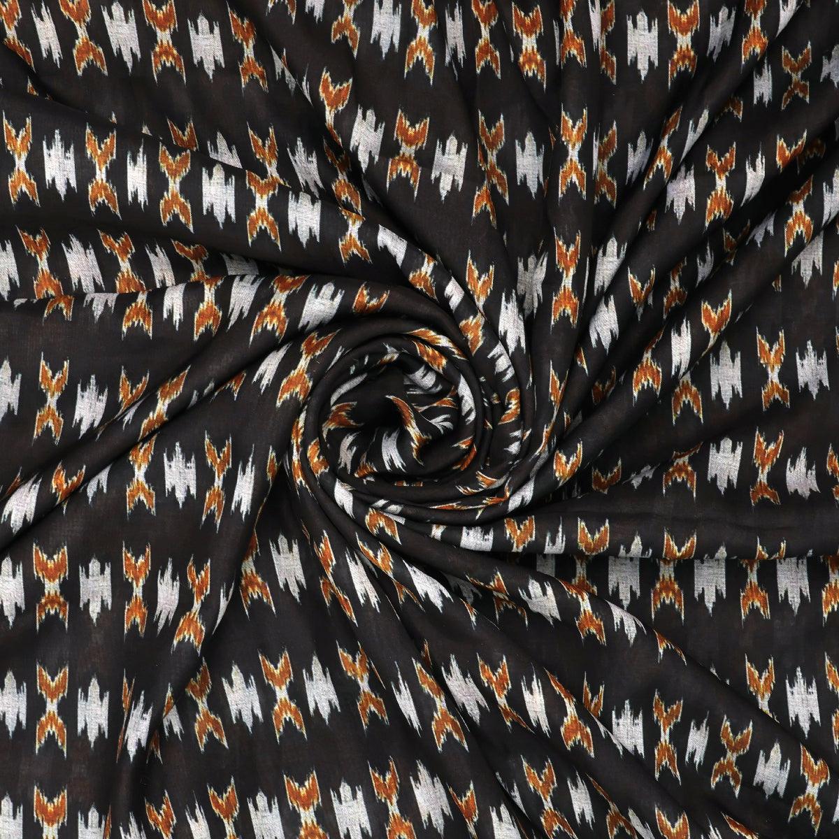 Black Ikat Digital Printed Muslin Fabric - FAB VOGUE Studio®