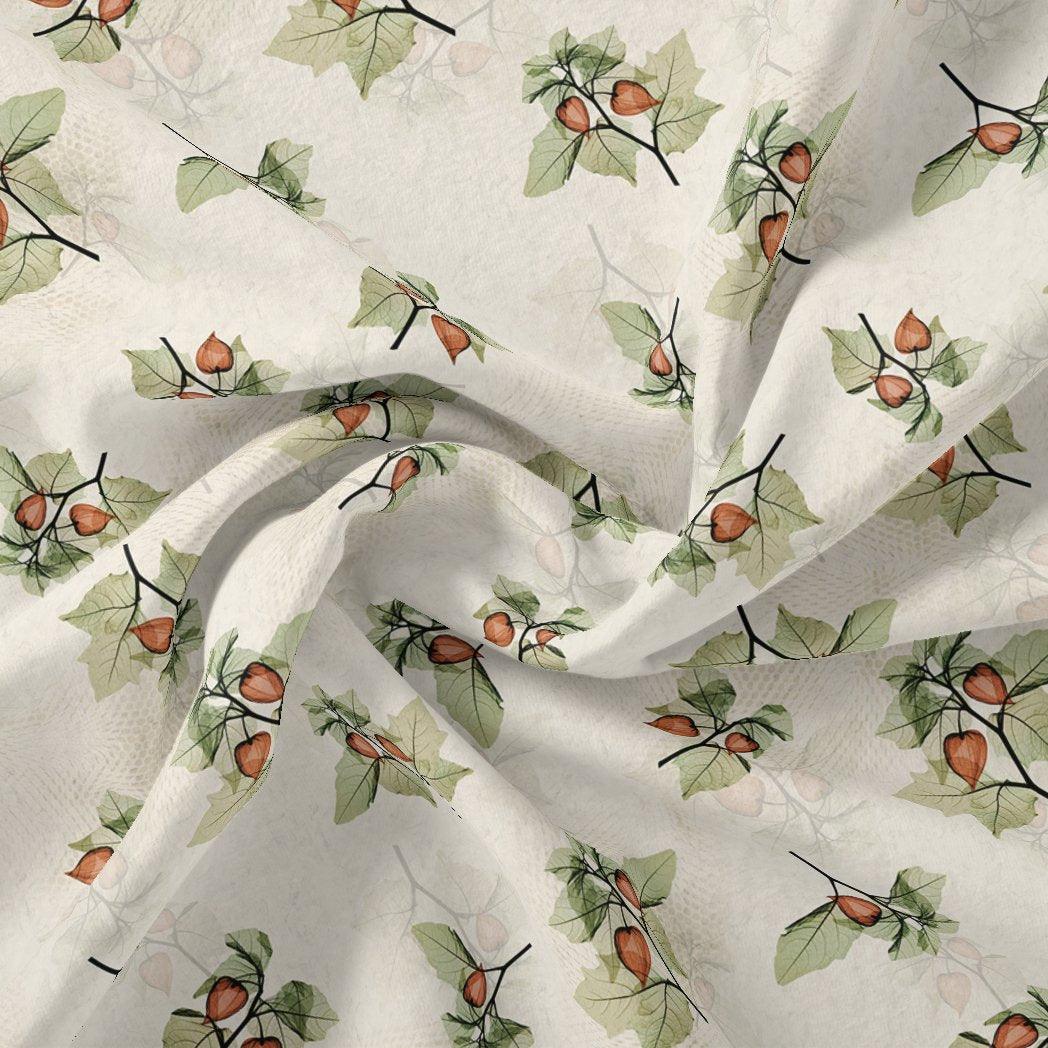 Colico Bunch Green With Orange Seads Digital Printed Fabric - Muslin - FAB VOGUE Studio®