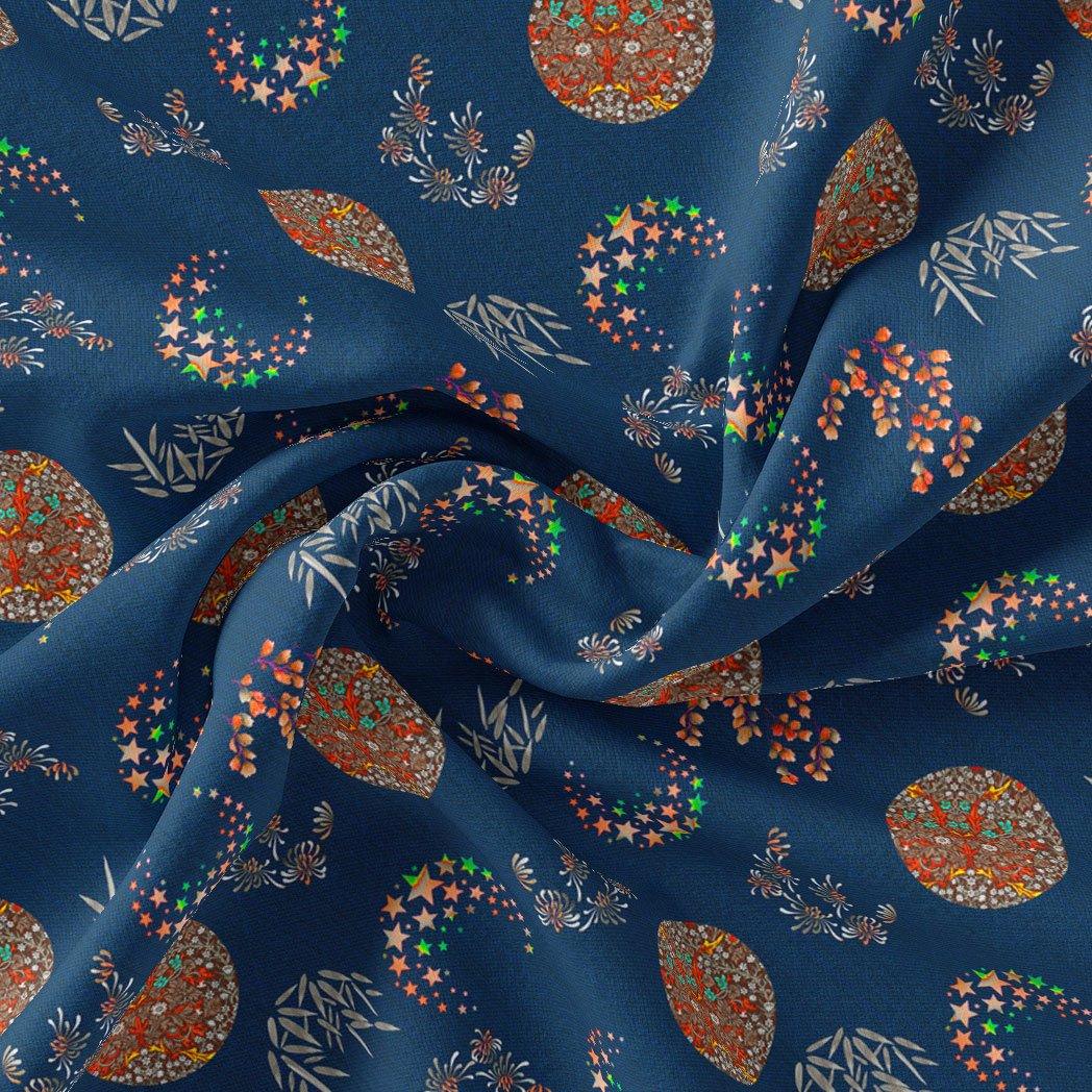 Beautiful Quirky Pattern over Blue Base Digital Printed Fabric - FAB VOGUE Studio®