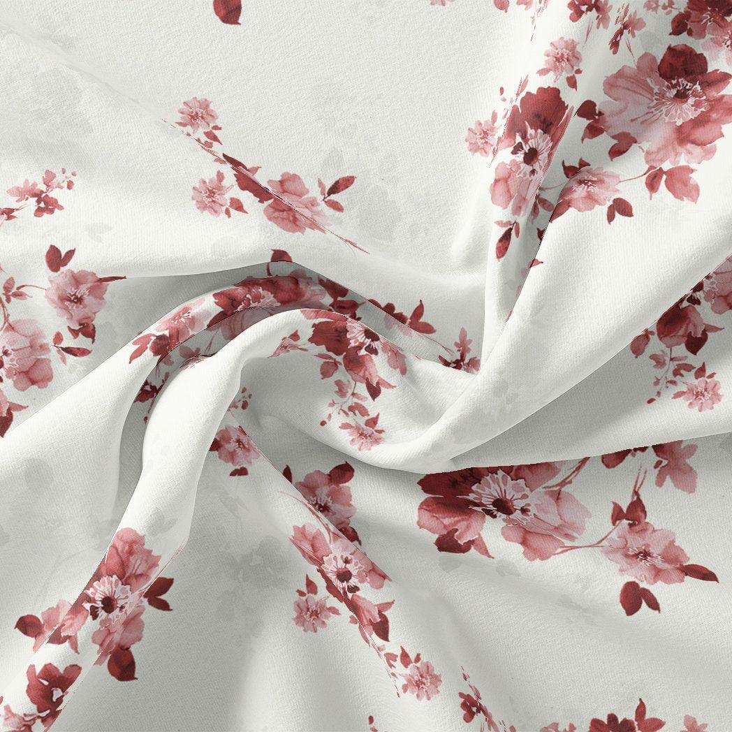 Maroon Flower Bunch Digital Printed Fabric - Muslin - FAB VOGUE Studio®