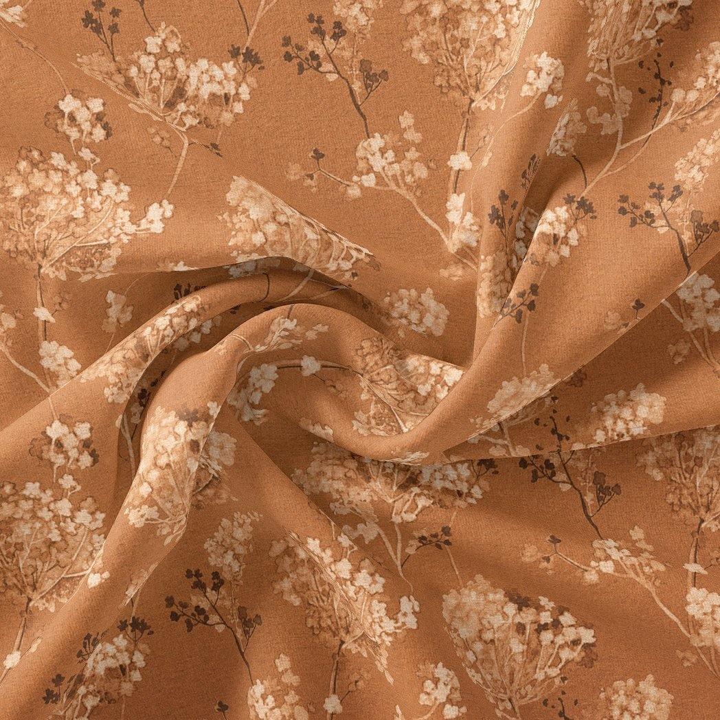 Brown Brush Painted Flower Digital Printed Fabric - FAB VOGUE Studio®