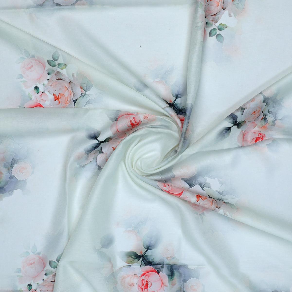 Beautiful Summer Peony Bunch Digital Printed Fabric - Muslin - FAB VOGUE Studio®