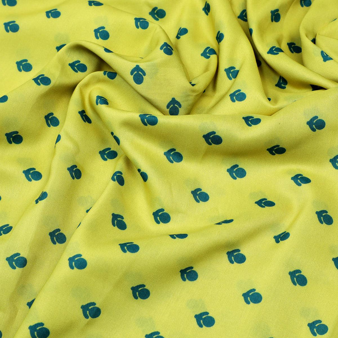 Lemon Yellow Small And Single Motif Allover Digital Printed Fabric - Muslin - FAB VOGUE Studio®