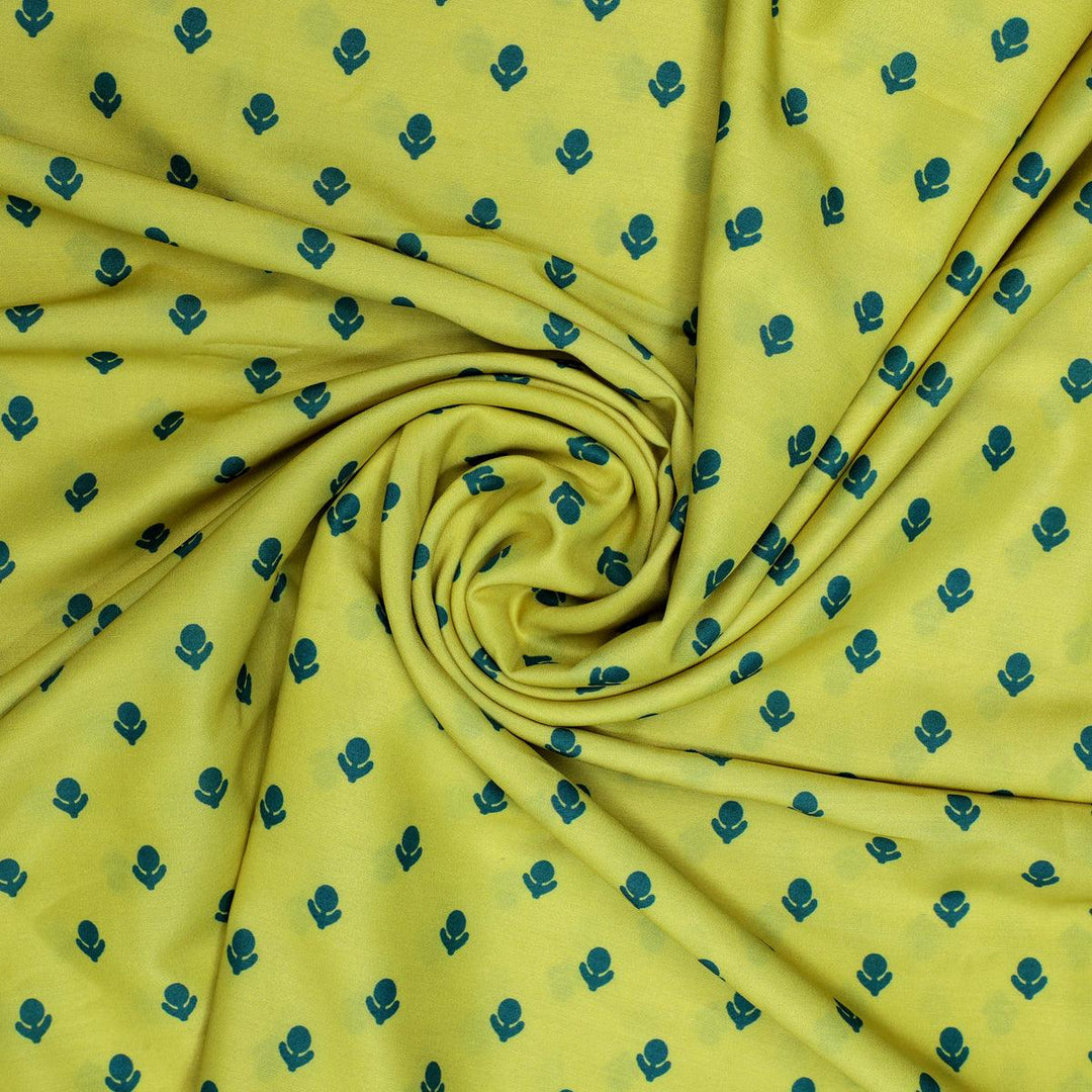 Lemon Yellow Small And Single Motif Allover Digital Printed Fabric - Muslin - FAB VOGUE Studio®