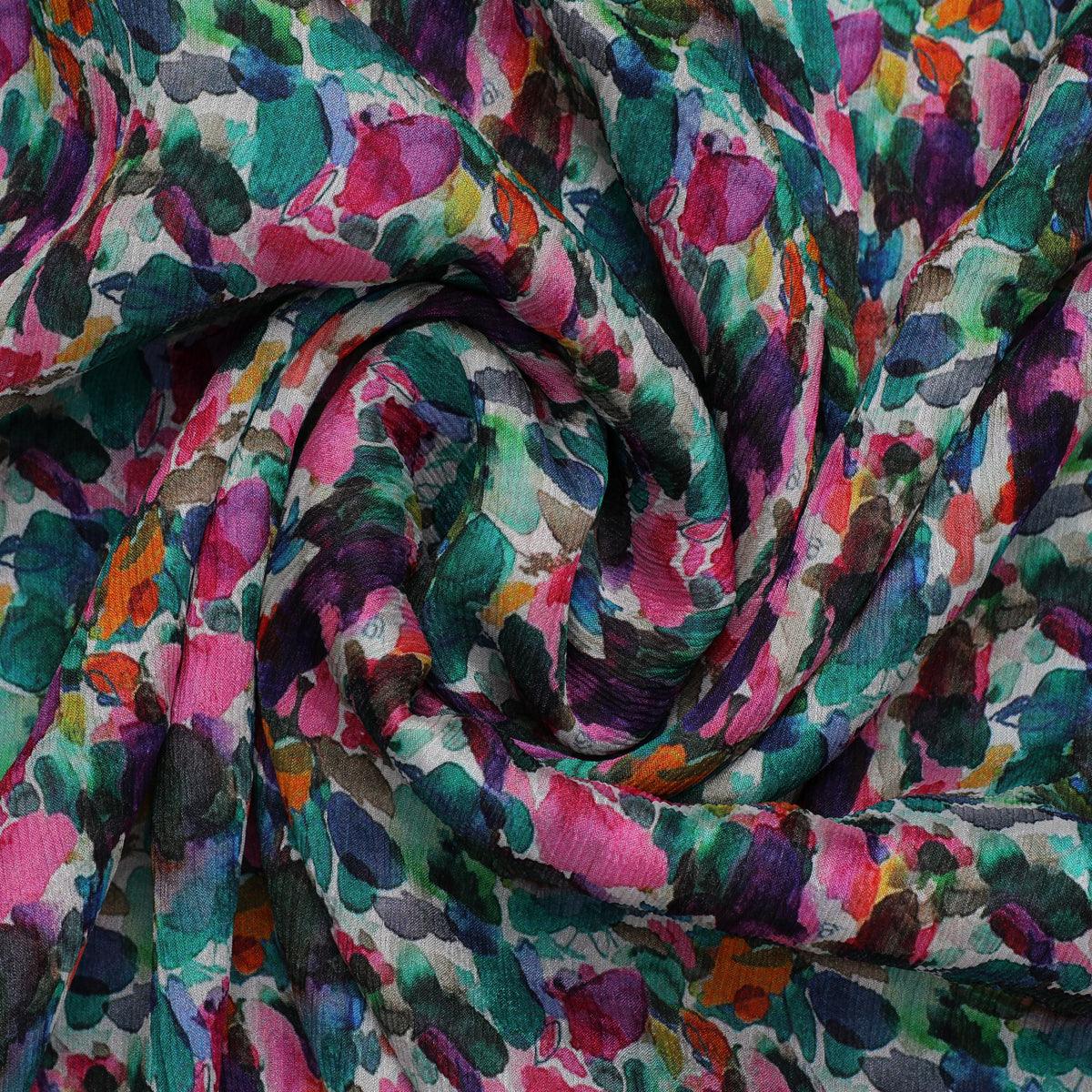 Multicolor Abstract Pattern Digital Printed Fabric - Pure Chinon - FAB VOGUE Studio®