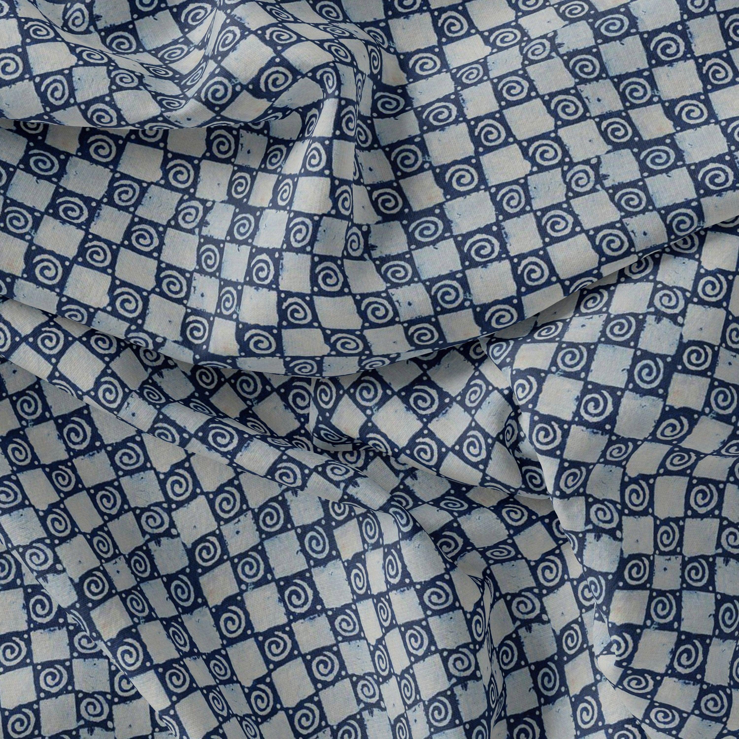 Classic Round With Checks Digital Printed Fabric - Pure Chinon - FAB VOGUE Studio®