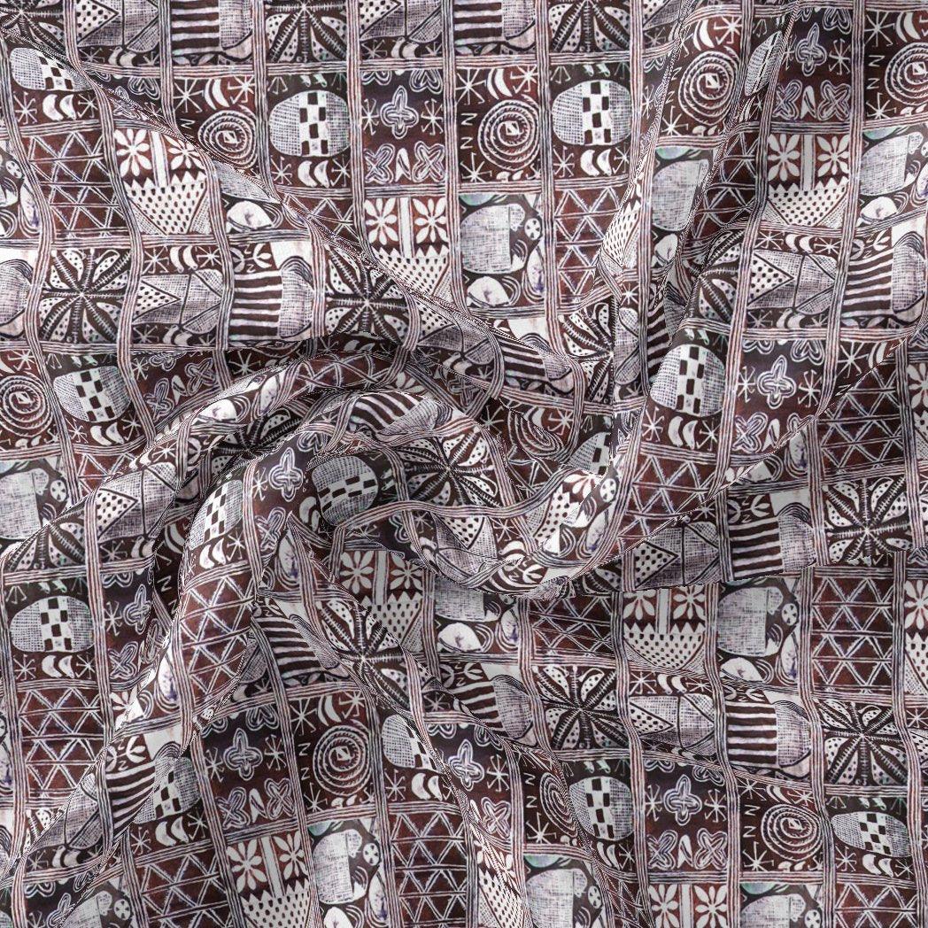 Greek Art Of Multitype Pattern Digital Printed Fabric - Pure Chinon - FAB VOGUE Studio®