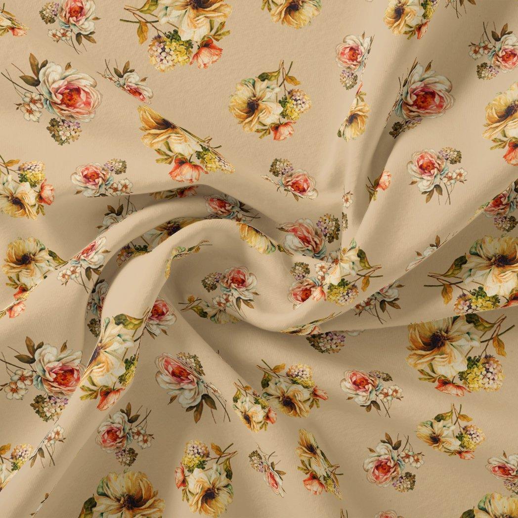 Hawaiian Zinnia Flower Roses Digital Printed Fabric - Pure Chinon - FAB VOGUE Studio®