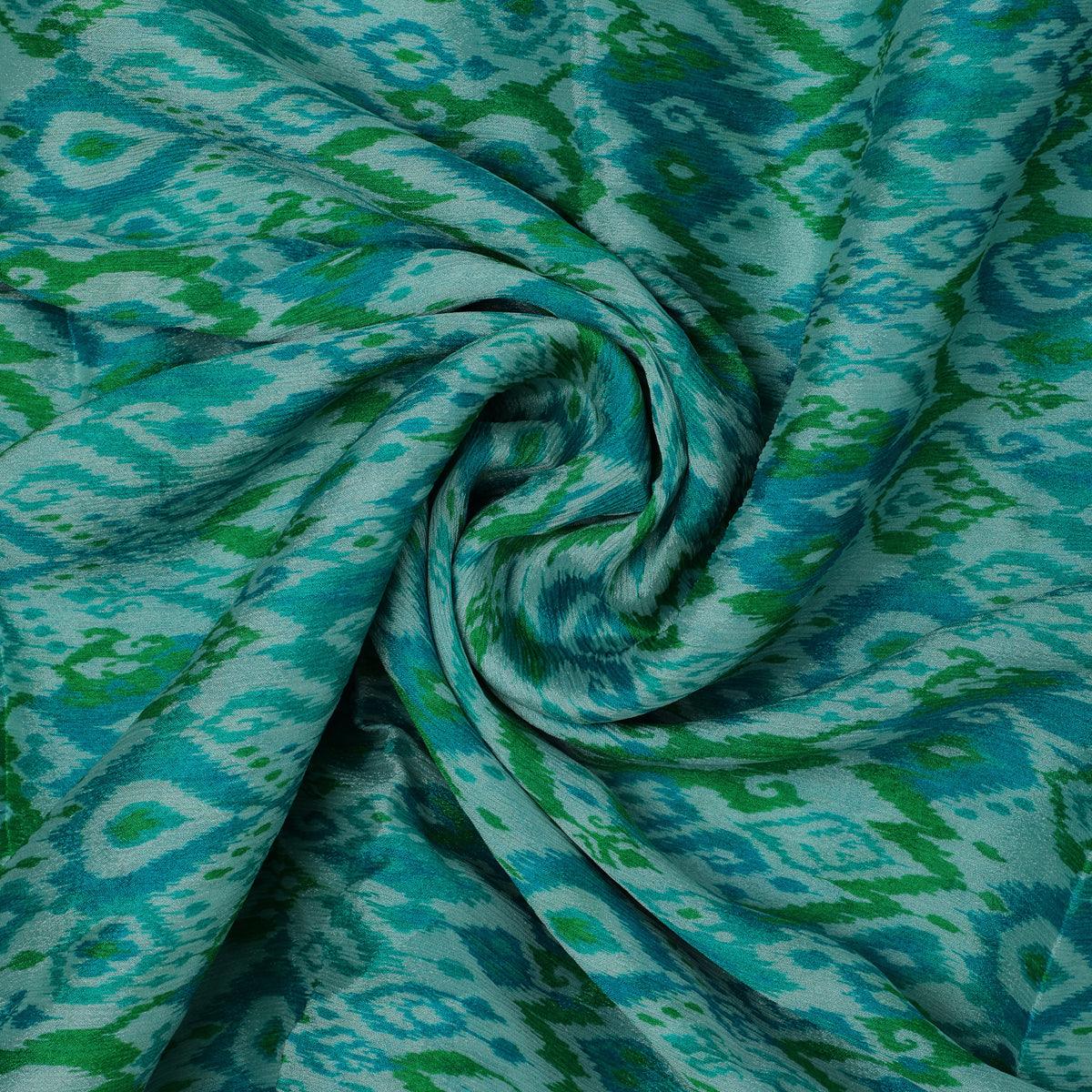 Morden Ikat Blurry Skyblue Digital Printed Fabric - Pure Chinon - FAB VOGUE Studio®