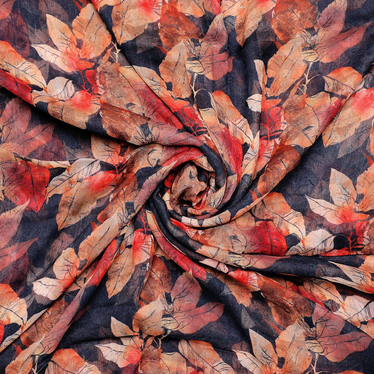 Blue Leaves Printed Pure Chiffon Fabric - FAB VOGUE Studio®