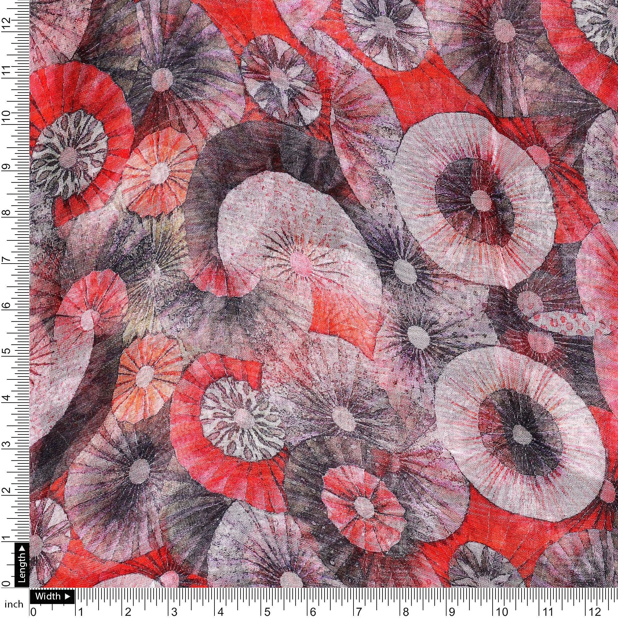 Glam Polished Multicolour Rounded Digital Printed Fabric - Pure Chiffon - FAB VOGUE Studio®