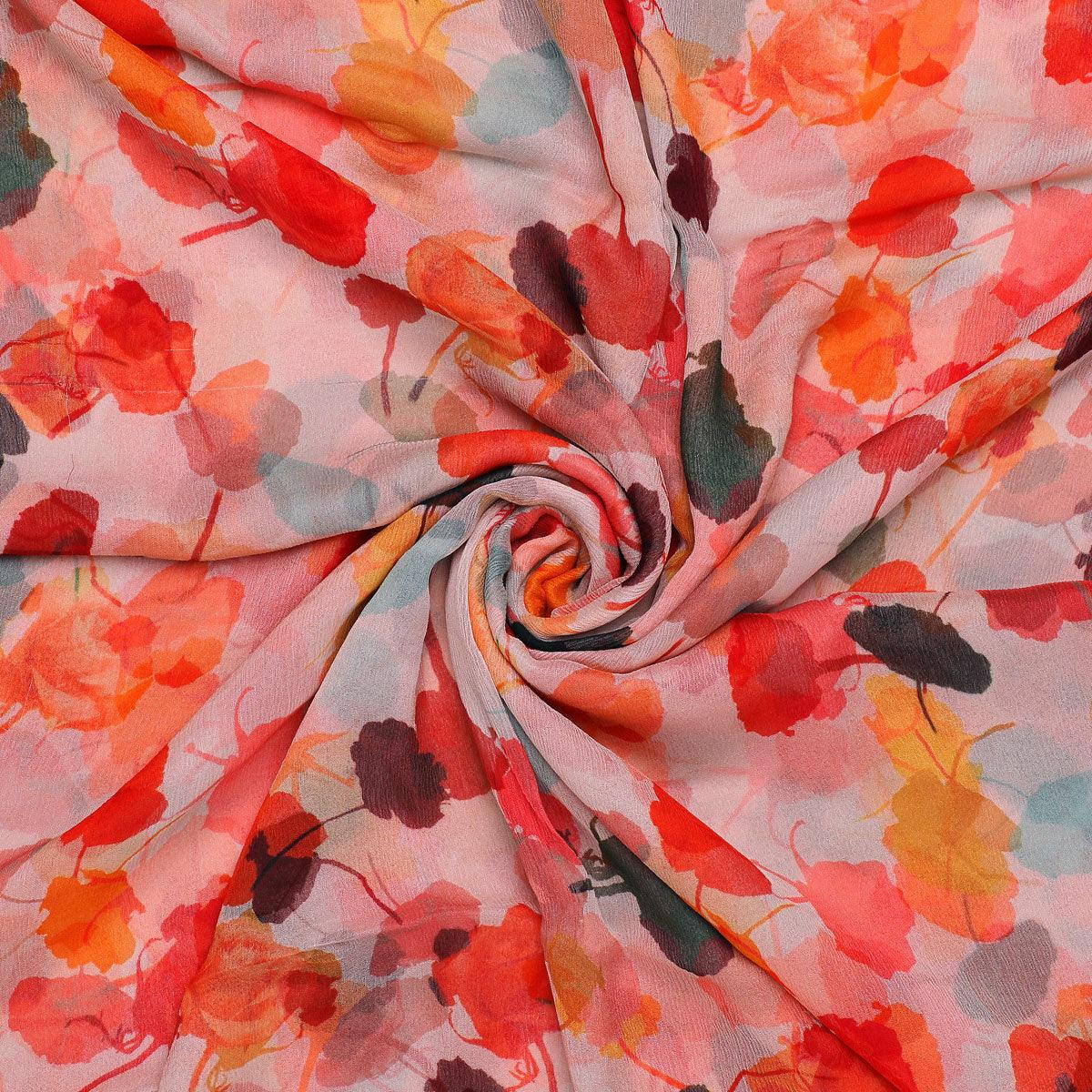 Red Watercolor Printed Pure Chiffon Fabric - FAB VOGUE Studio®