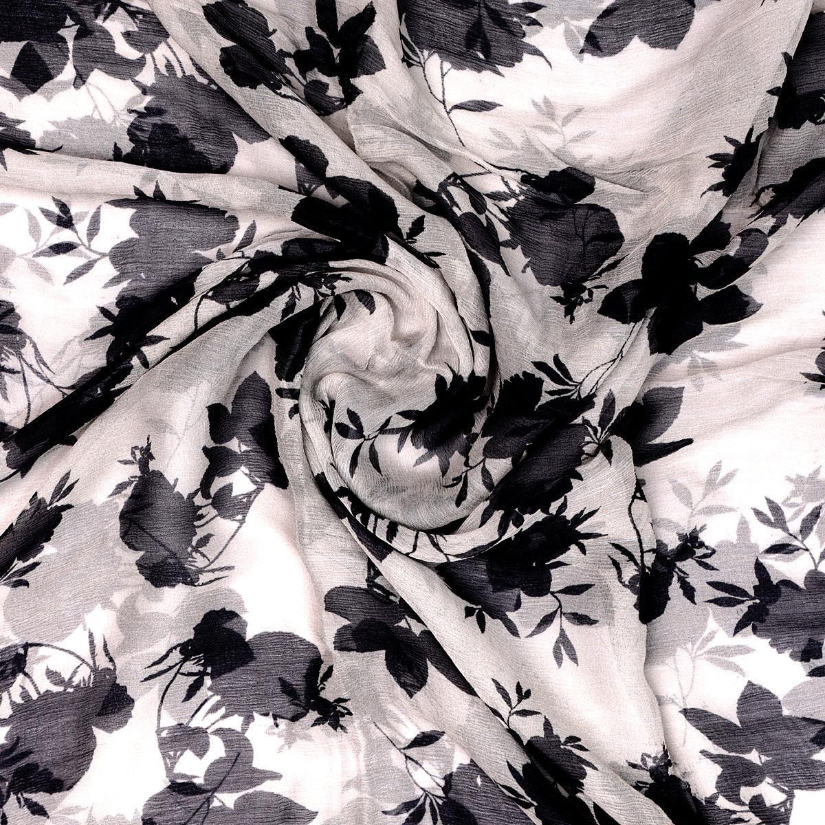 Buy Black Floral Flower Pure Chiffon Dupatta Printed Fabric FAB
