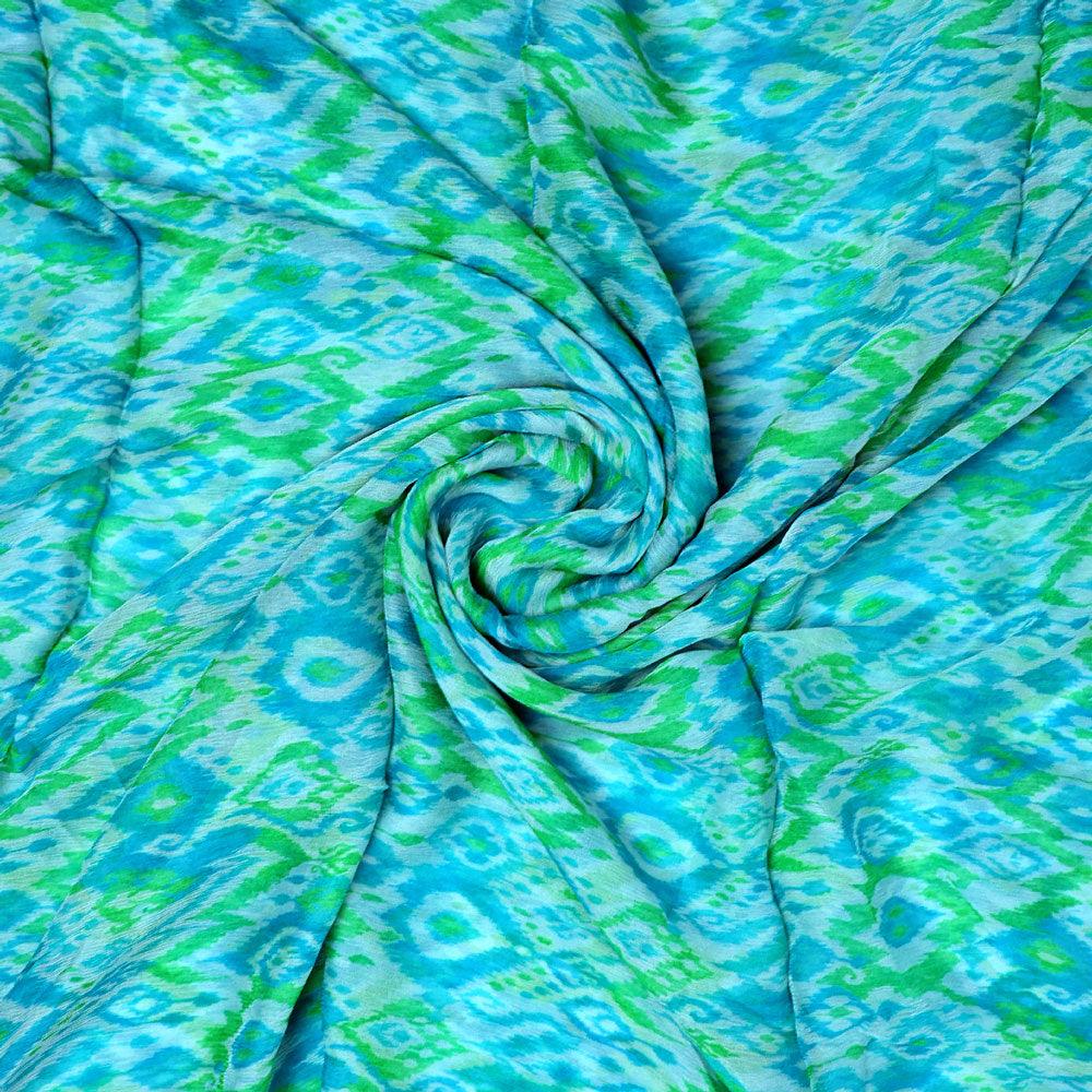 Morden Ikat Blurry Skyblue Digital Printed Fabric - Pure Chiffon - FAB VOGUE Studio®