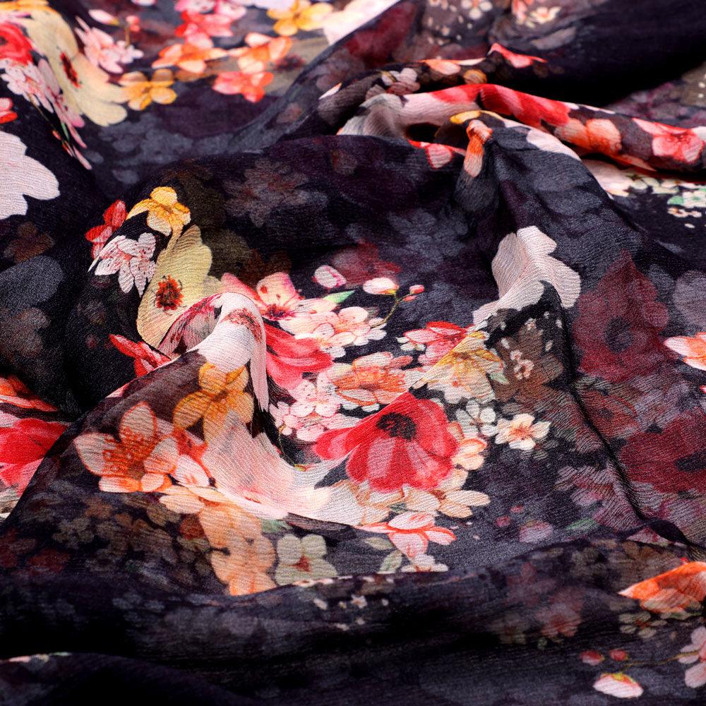 Black Background with Multicolored Floral Printed Fabric