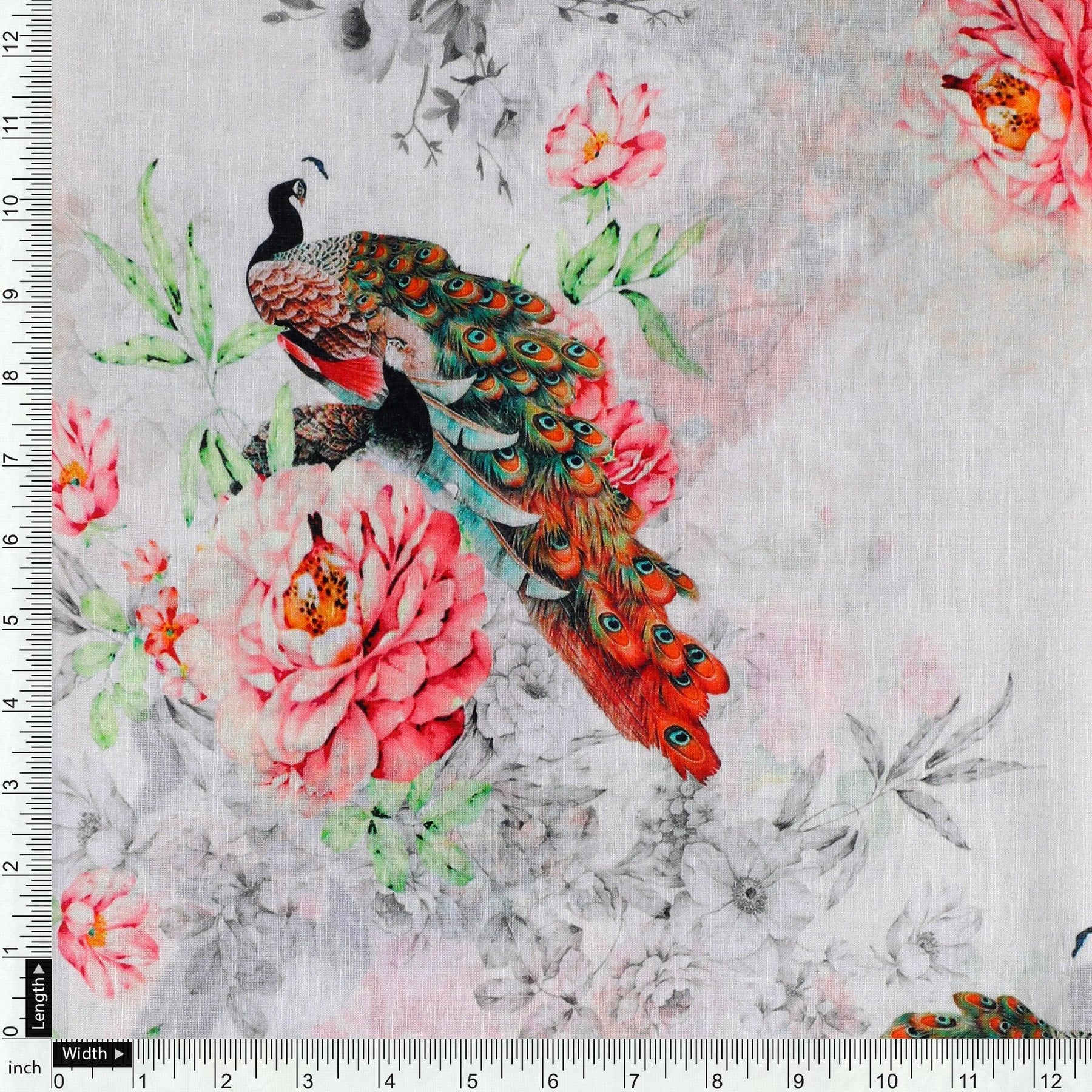 Anisa Peacock Floral Printed 112 cm Cotton Fabric Panel Multicoloured