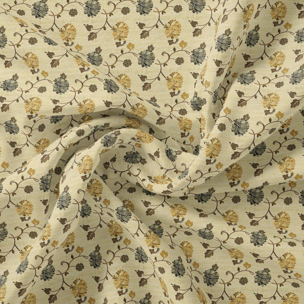 Lovely Chrysanthemum Golden With Hemlock Flower Digital Printed Fabric - Cotton - FAB VOGUE Studio®