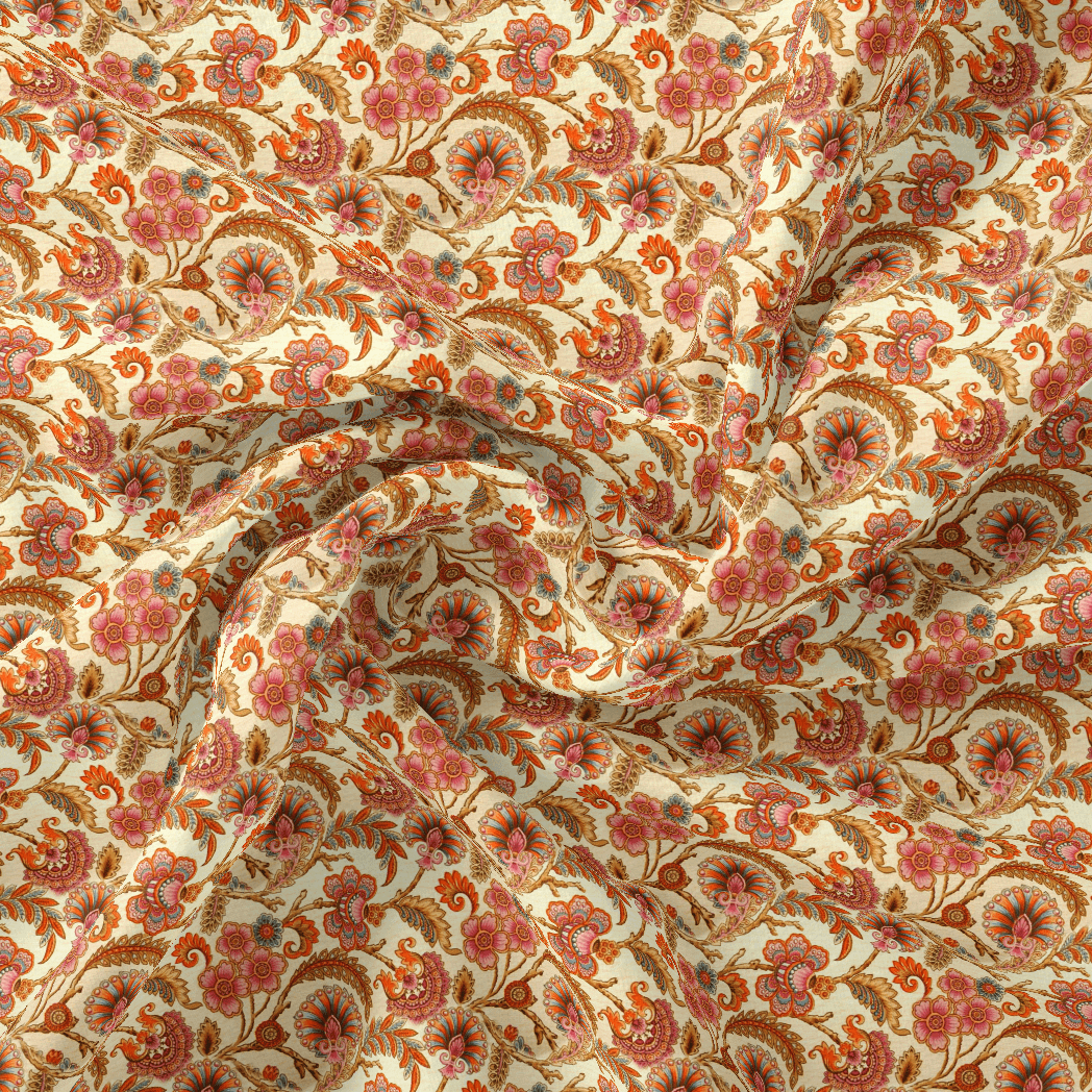 Cream Acanthus Pure Cotton Printed Fabric Material - FAB VOGUE Studio®