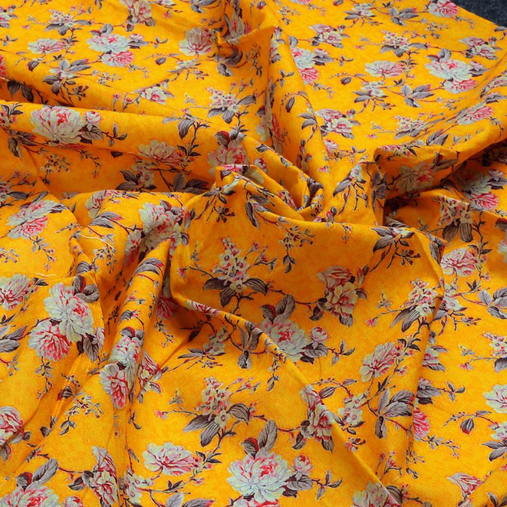 Yellow Calico Pure Cotton Printed Fabric Material - FAB VOGUE Studio®