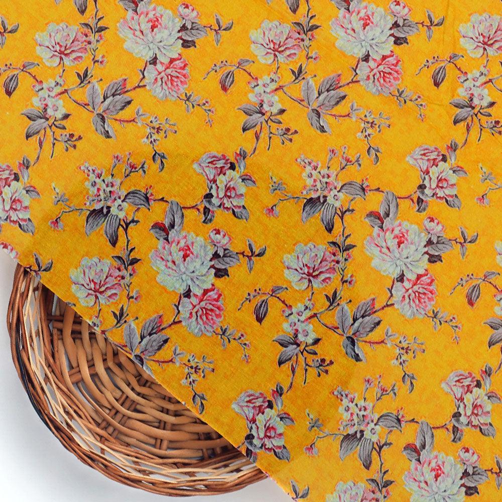 Yellow Calico Pure Cotton Printed Fabric Material - FAB VOGUE Studio®