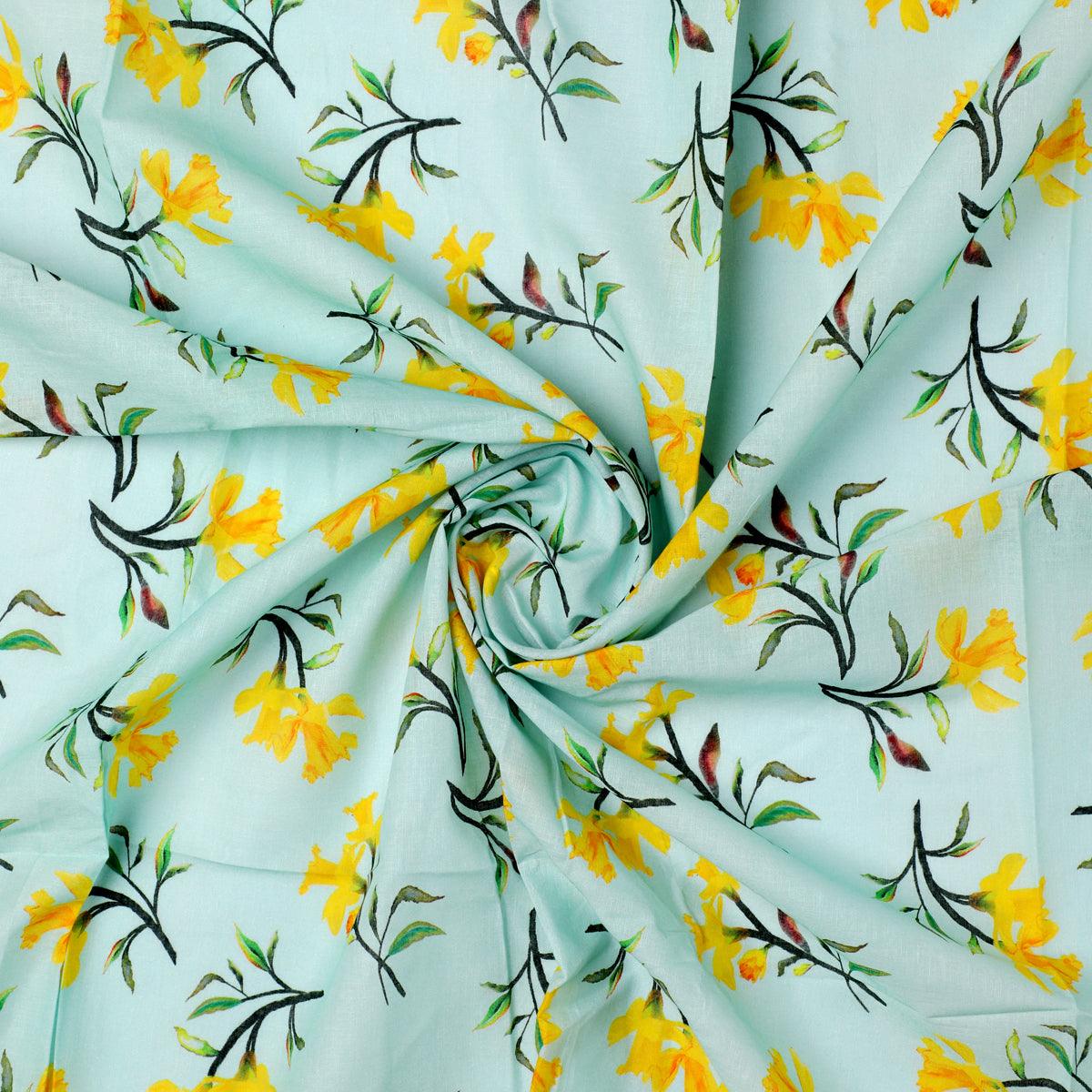 Seamles Yellow Floral Digital Printed Fabric - FAB VOGUE Studio®