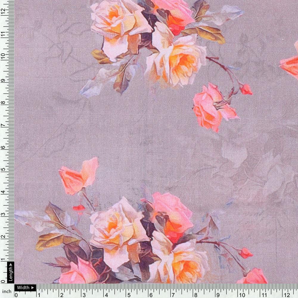 DREAM ON*Linen with cheapest large flowers*orange-grey/by the meter/fabric/Tissu/fabric/textile/toile de line /linen/CHIVASSO