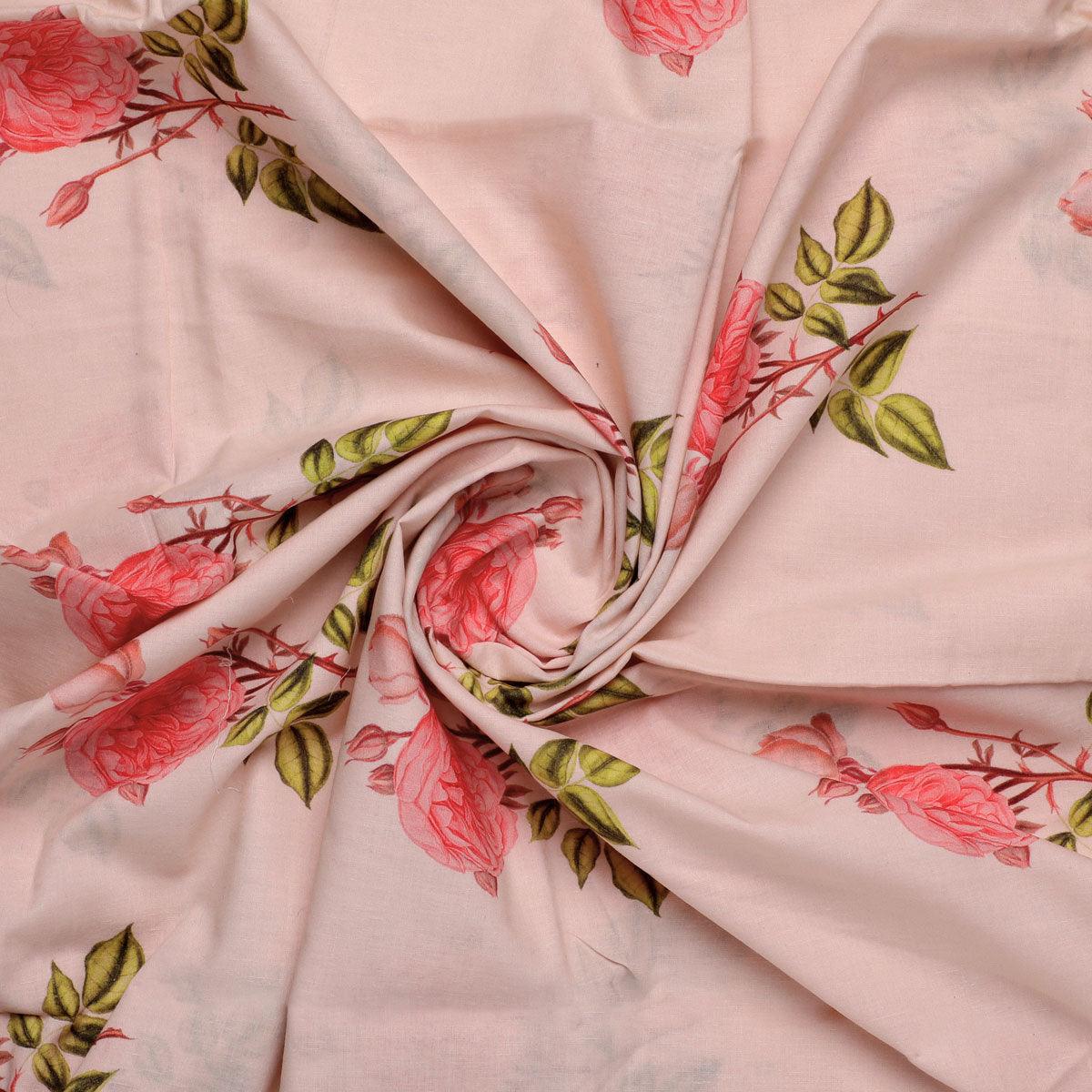 Red Rose Laying Over Peach Base Digital Printed Fabric - FAB VOGUE Studio®