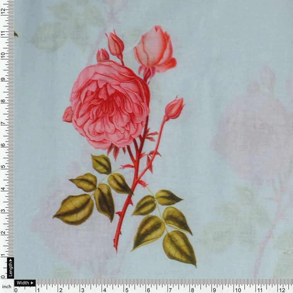 Red Rose Laying Over Sky Blue Digital Printed Fabric - FAB VOGUE Studio®