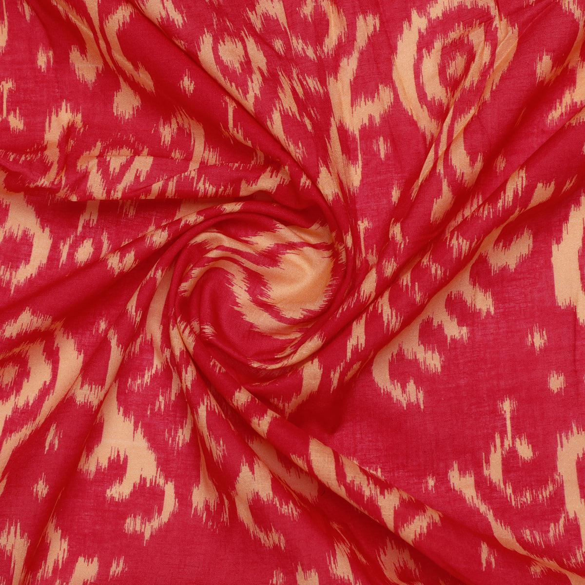 Tribal Prints On Carrot Red Digital Printed Fabric - Pure Cotton - FAB VOGUE Studio®