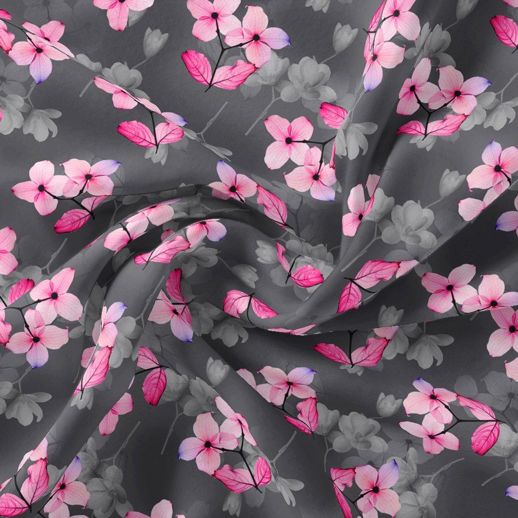 Pink Orchid Flower With Grey Background Digital Printed Fabric - Cotton - FAB VOGUE Studio®