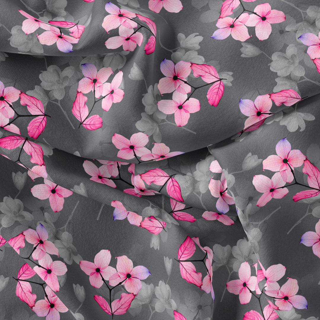 Pink Orchid Flower With Grey Background Digital Printed Fabric - Cotton - FAB VOGUE Studio®