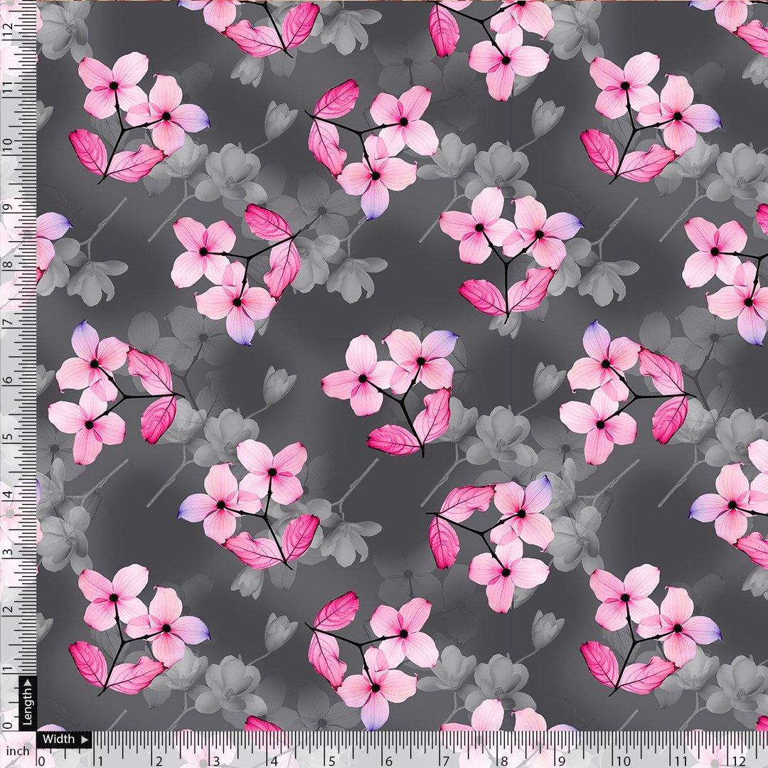 Pink Orchid Flower With Grey Background Digital Printed Fabric - Cotton - FAB VOGUE Studio®