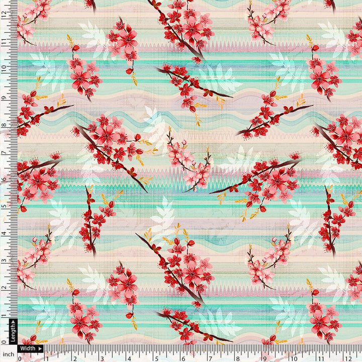 Red Spring With Decorative Background Digital Printed Fabric - Cotton - FAB VOGUE Studio®