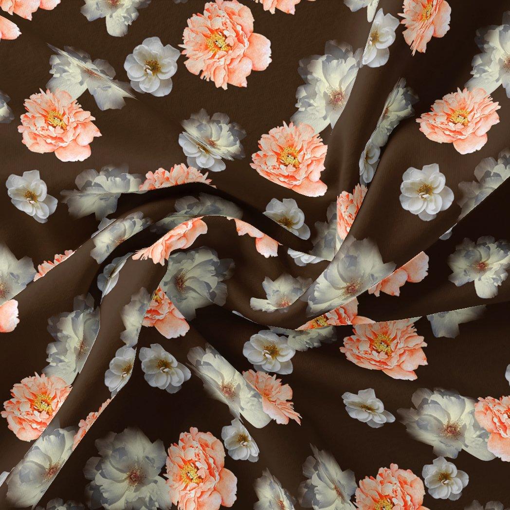 Blooming Orange Roses With Grey Digital Printed Fabric - Cotton - FAB VOGUE Studio®