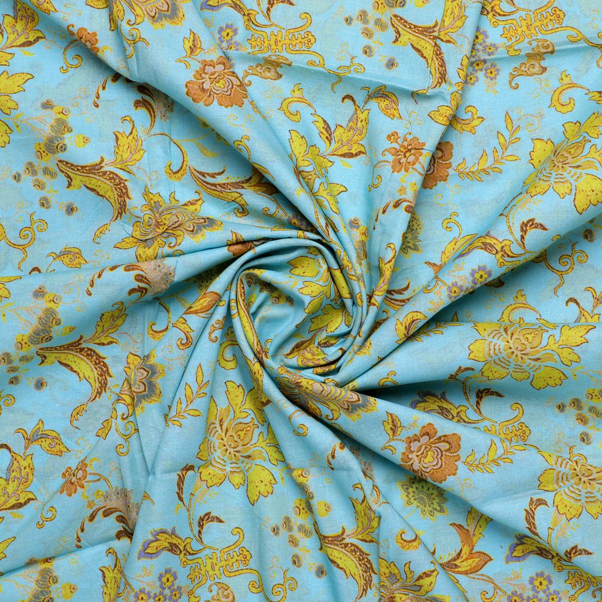 Royal Golden Flower Branch Digital Printed Fabric - Pure Cotton - FAB VOGUE Studio®