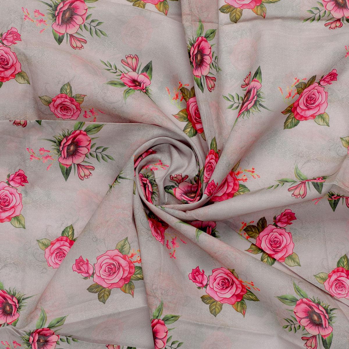 Pink Buttercup Flower Bunch Digital Printed Fabric - Pure Cotton - FAB VOGUE Studio®