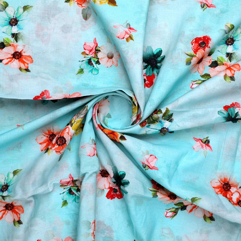 Printed Linen - Floral - Pink/Blue