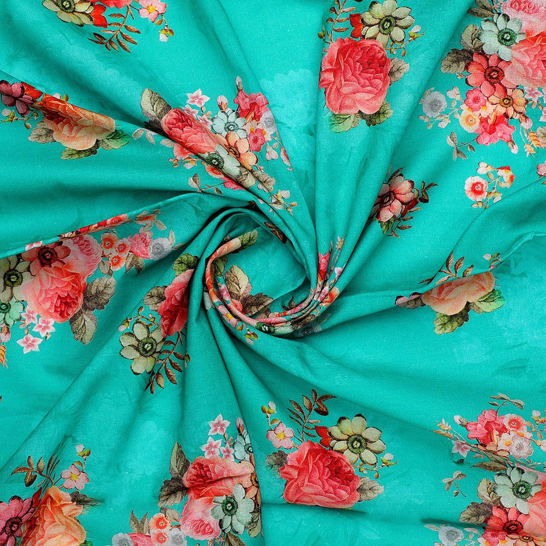 Cyan Floral Pure Cotton Printed Fabric Material for Kurti – FAB VOGUE  Studio®
