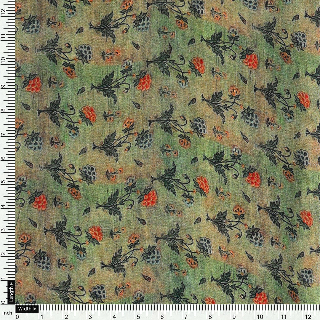 Beautiful Green Seamless Motif Flower Digital Printed Fabric - Pure Georgette - FAB VOGUE Studio®