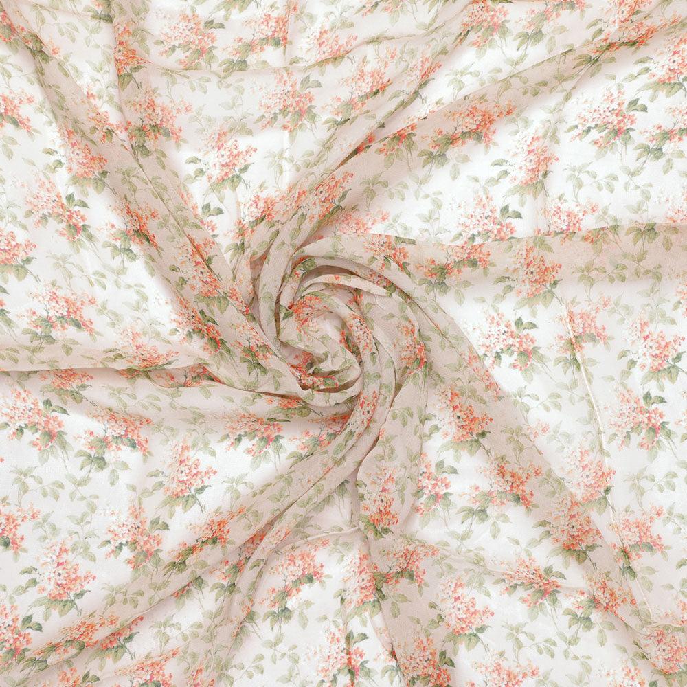 Painted Orange Flower Chintz Digital Printed Fabric - Pure Georgette - FAB VOGUE Studio®