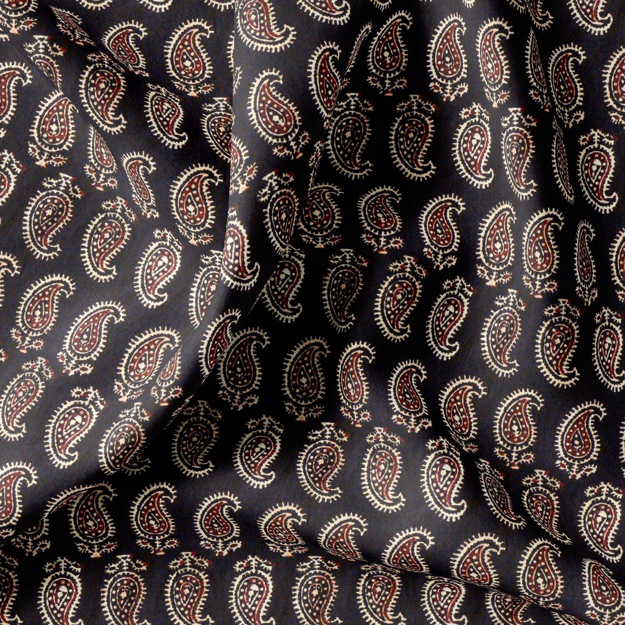 Paisley Seamless over Black Digital Printed Fabric - FAB VOGUE Studio®