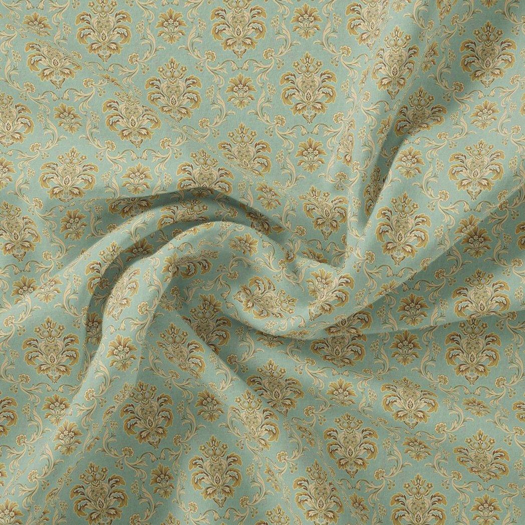 Beautiful Golden Fleur De Lis Pattern Digital Printed Fabric - Pure Georgette - FAB VOGUE Studio®