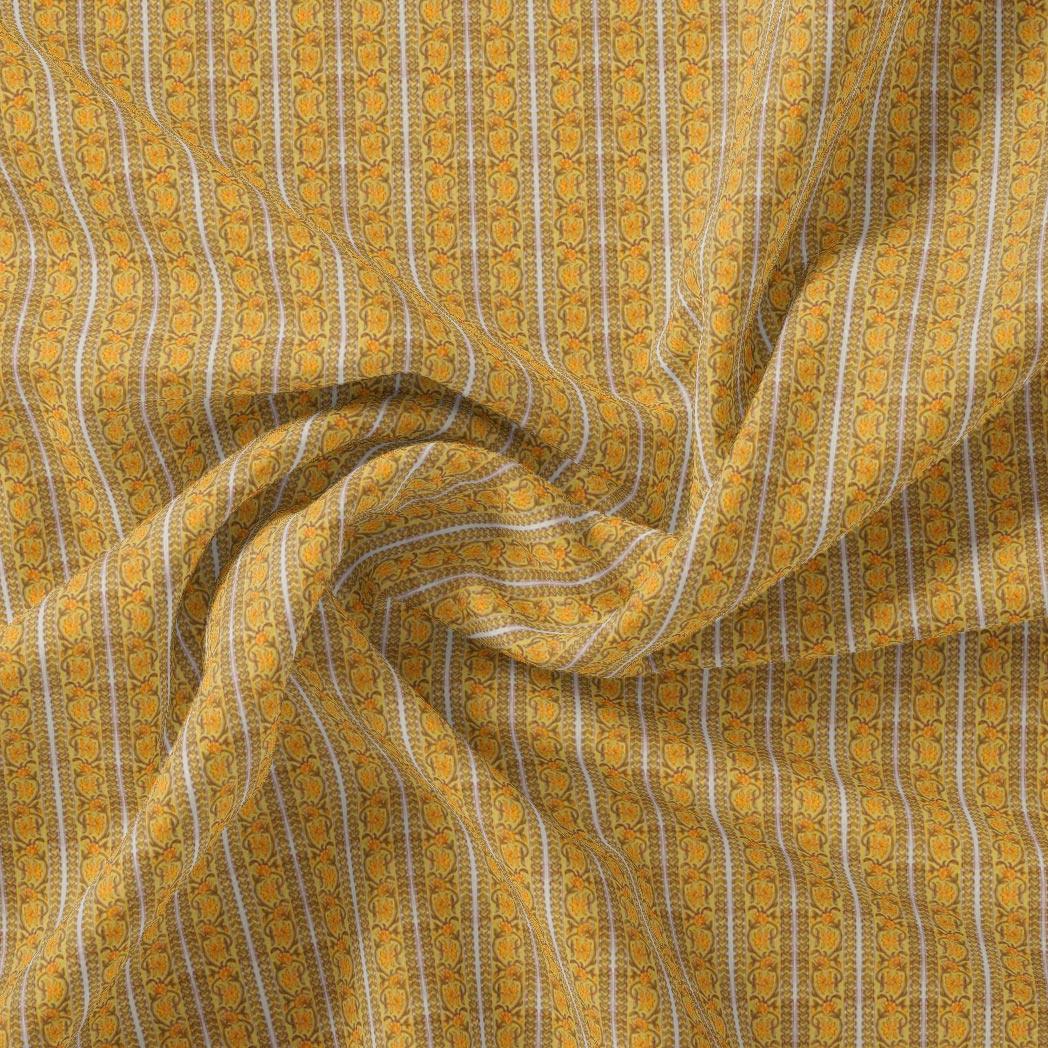 Decorative Yellow Strips Leaves Digital Printed Fabric - Pure Georgette - FAB VOGUE Studio®