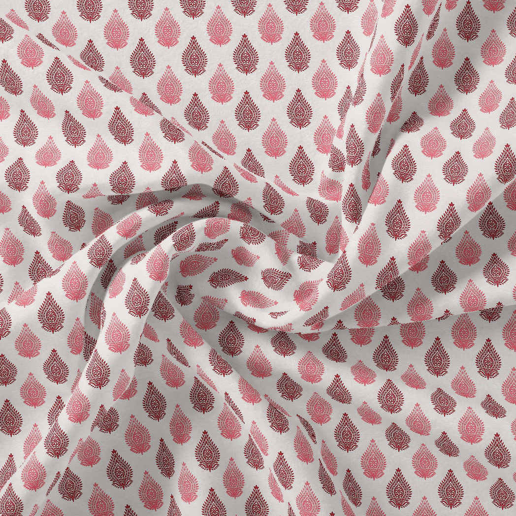 Lovely Pink And Brown Hand Block Leaves Digital Printed Fabric - Pure Georgette - FAB VOGUE Studio®