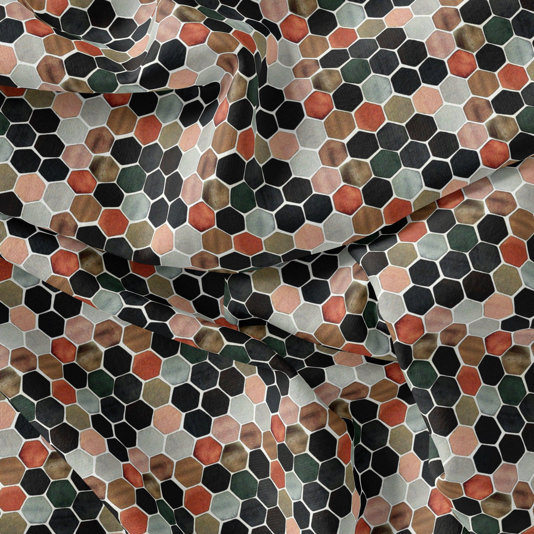 Seamless Hexagon Rainbow Pattern Digital Printed Fabric - Pure Georgette - FAB VOGUE Studio®