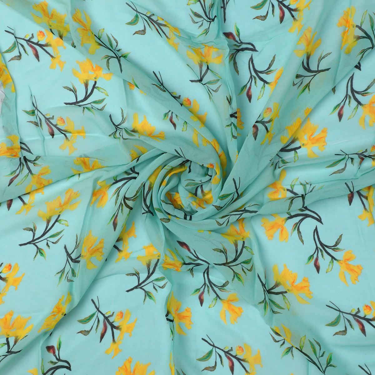 Seamles Yellow Floral Digital Printed Fabric - FAB VOGUE Studio®