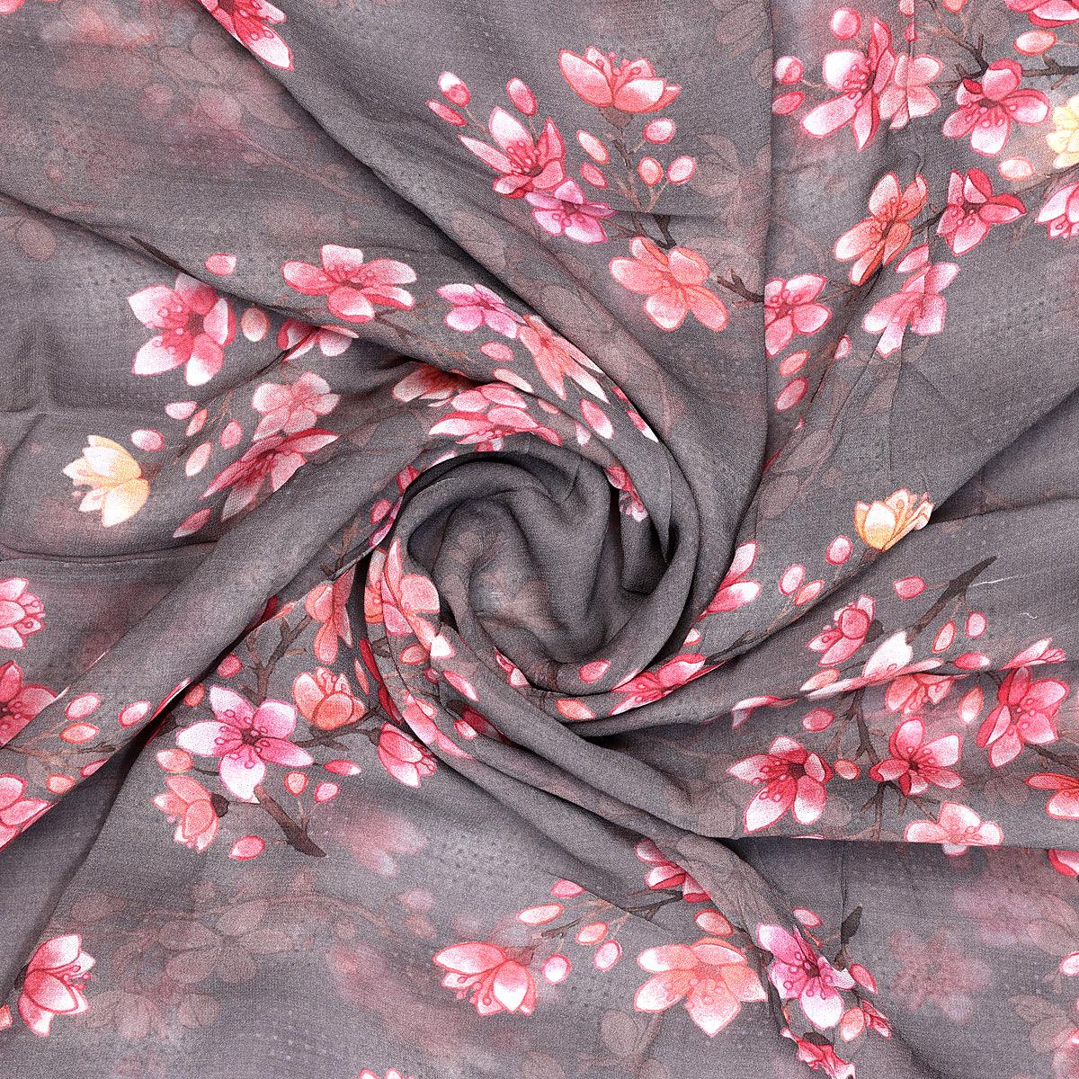 Pinkish Flower Bunch Repeat Digital Printed Fabric - Pure Georgette - FAB VOGUE Studio®