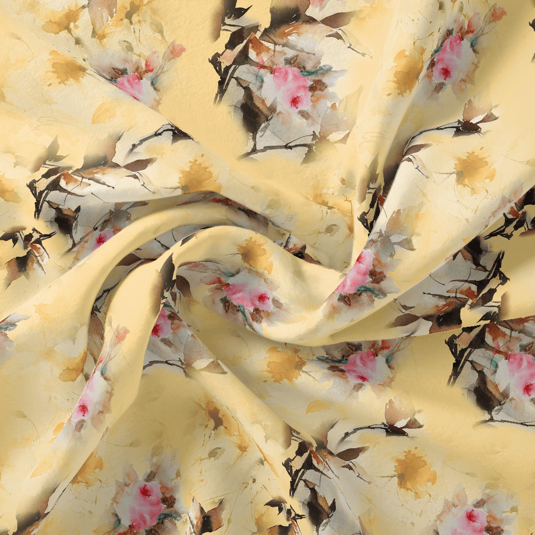 Coolest Watercolour Paper Art Of Flower Digital Printed Fabric - Pure Georgette - FAB VOGUE Studio®